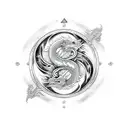 Yin and Yang fire and ice dragon with Sagittarius symbol tattoo design idea