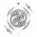 Yin and Yang fire and ice dragon with Sagittarius symbol tattoo design idea