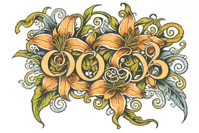 lilys with the date 08-30-2005 in Roman numeral  tattoo design idea