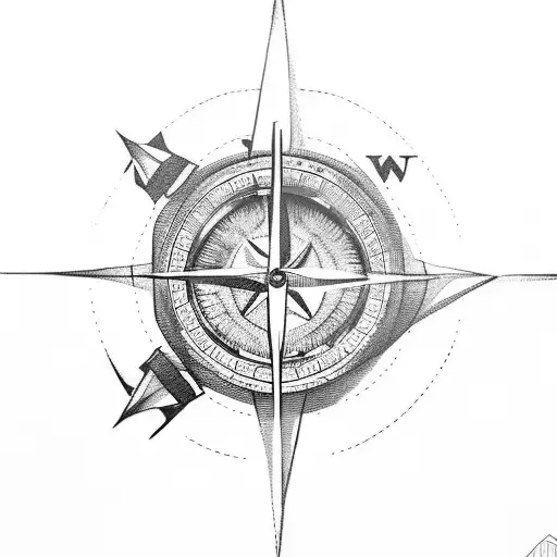 broken compass with arrow tattoo design idea
