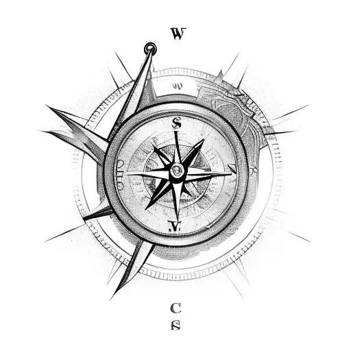 broken compass woth arrow tattoo design idea