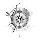 broken compass woth arrow tattoo design idea