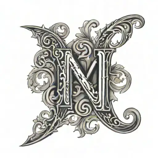 the initials "M" "M" "M" "A" "D" and the initials "K" "C" combined tattoo design idea