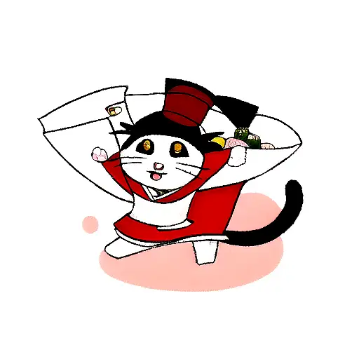cat dressed as a sushi chef in the style of old anime tattoo design idea