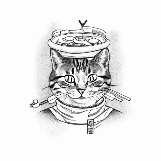 cat dressed as a sushi chef tattoo design idea