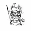 cat dressed as a sushi chef tattoo design idea
