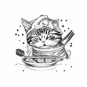 cat dressed as a sushi chef tattoo design idea