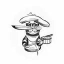 cat dressed as a sushi chef holding a knife  tattoo design idea