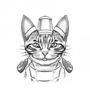 cat dressed as a sushi chef holding a knife  tattoo design idea