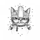 cat dressed as a sushi chef holding a knife  tattoo design idea