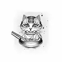 cat dressed as a sushi chef holding a knife  tattoo design idea