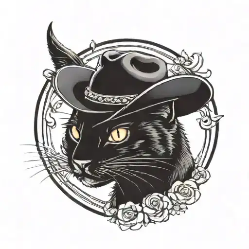 black cat head with cowboy  hat tattoo design idea