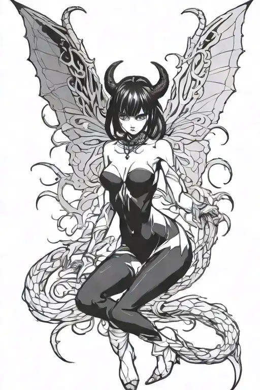 full length nude anime girl succubus no background tattoo design idea
