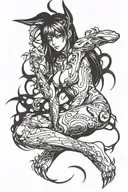 full body nude anime girl succubus tattoo design idea