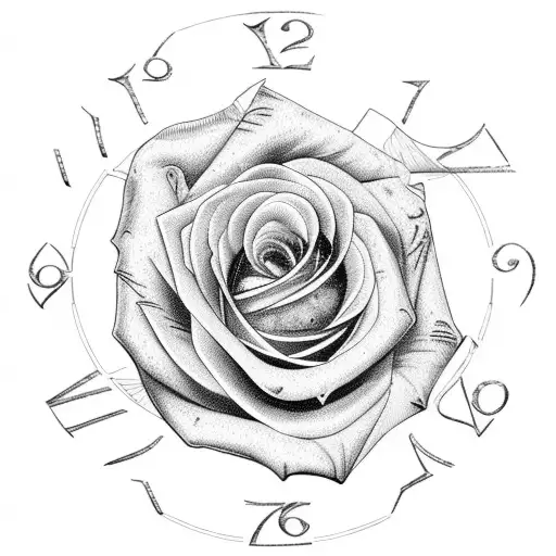 Clock inside a Rose tattoo design idea