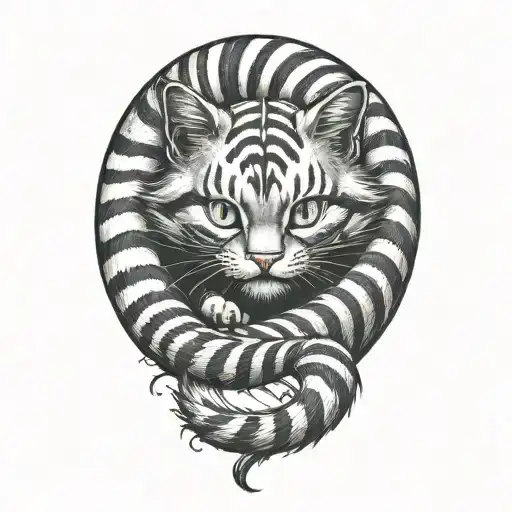 cheshire cat curled tail wrapped tattoo design idea