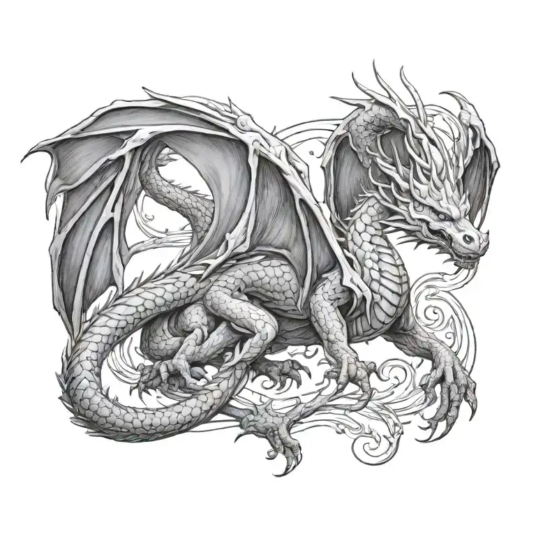 fantasy western dragon wrapped vertical orientation tattoo design idea