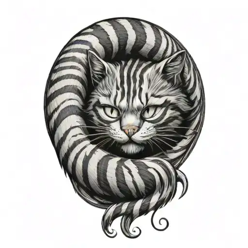 cheshire cat curled tail wrapped tattoo design idea