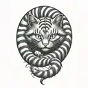 cheshire cat curled tail wrapped tattoo design idea