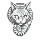 cheshire cat curled tail wrapped tattoo design idea