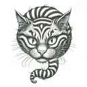 cheshire cat curled tail wrapped tattoo design idea