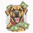 dog holding cash in mouth tattoo design idea