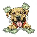 dog holding cash in mouth tattoo design idea