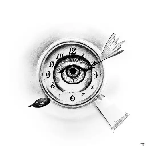 eye and two birds and a clock tattoo design idea