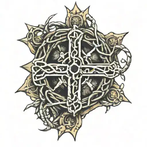 crown of thorns on cross anchor intertwined tattoo design idea