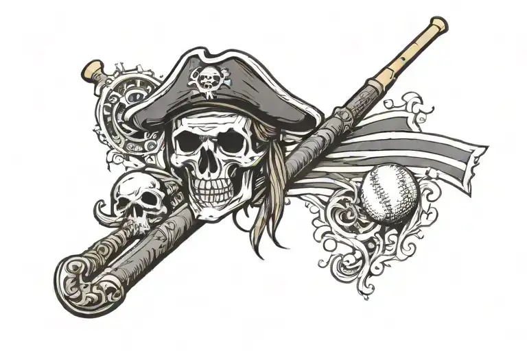 pirate flag with golf club and baseball bat  tattoo design idea