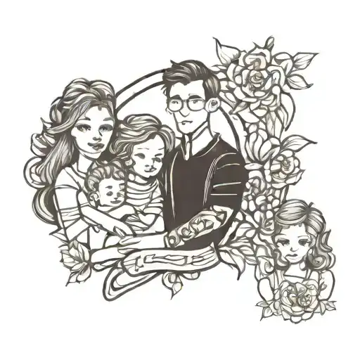 family of 5 making memories small OUTLINE ONLY NO DETAIL tattoo. Mom Dad Sister and 2 brothers  tattoo design idea