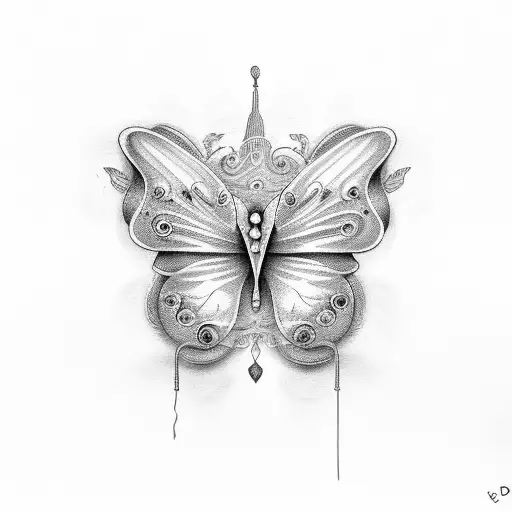 silver butterflies and red strings tattoo design idea