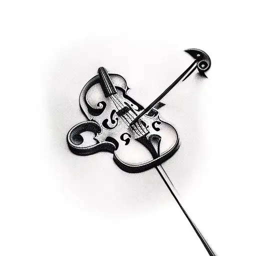 Violin bow transforming into musical notes tattoo design idea