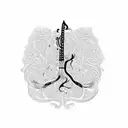 Violin scroll morphing into a majestic tree with musical notes as birds tattoo design idea