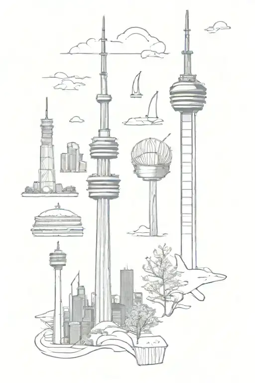 CN tower with culinary icons, tattoo design idea