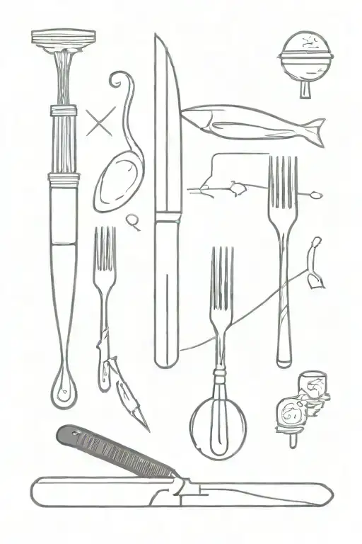 minimalist CN Tower with icons of a chef's knife, fork and spoon at the base, along with tattoo design idea