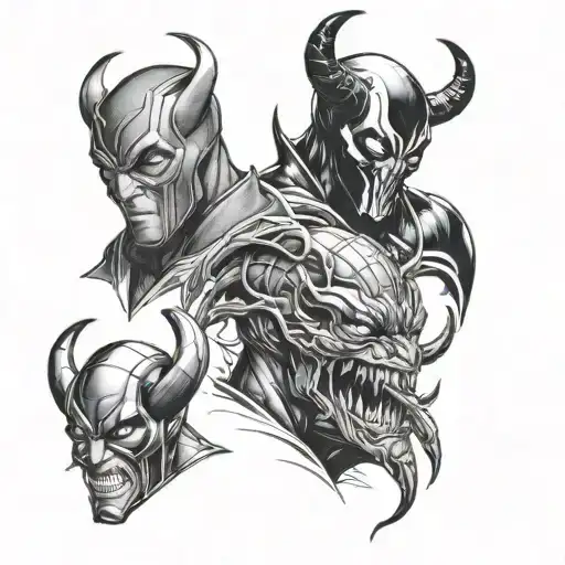 loki ,deadpool and venom tattoo design idea