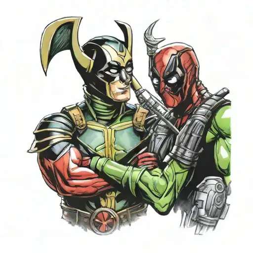 Loki and Deadpool characters together  tattoo design idea