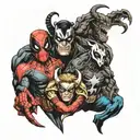 Loki, Deadpool and Venom characters together symbolizing tattoo design idea