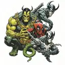 Loki, Deadpool and Venom characters together symbolizing tattoo design idea
