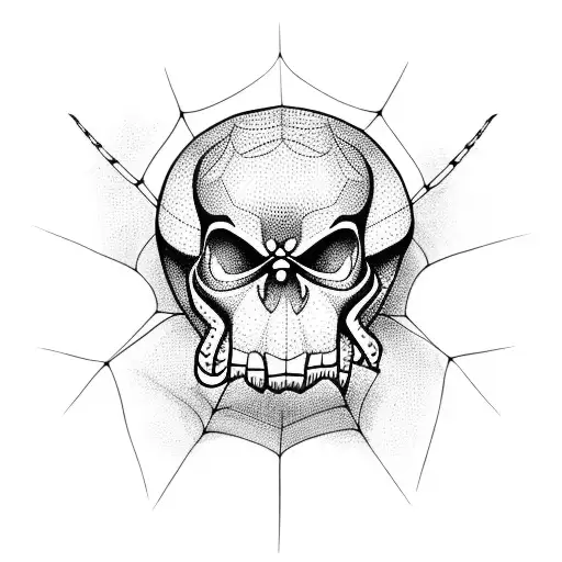 spider with skulls caught in web  tattoo design idea