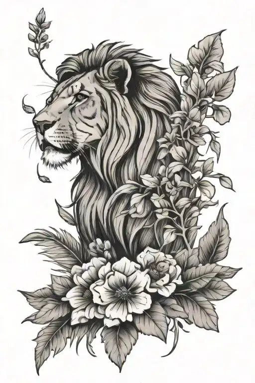 Feather geranium lion tattoo design idea
