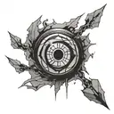 itachi Uchiha mangekyou sharingan in shattered glasses tattoo design idea