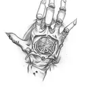 hand tattoo, skeleton design, with spider web at beginning near wrist, also make the skeleton hand very detailed tattoo design idea