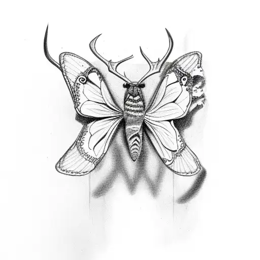 buck and butterfly tattoo design idea
