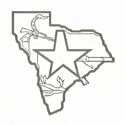 Texas state outline with an ak47 and a machete crossed underneath  tattoo design idea