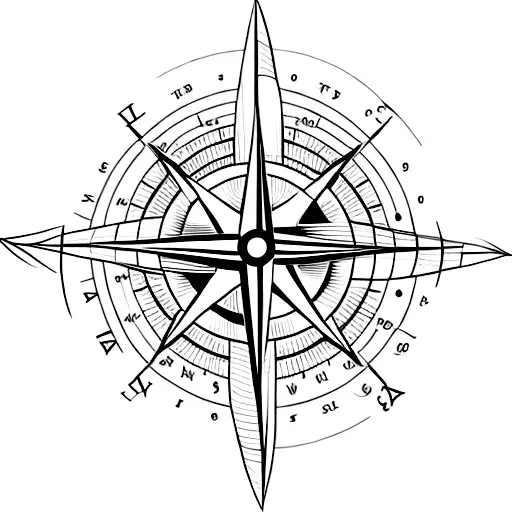 A minimalist tattoo of a compass with the initials of each family member pointing towards 'home' tattoo design idea