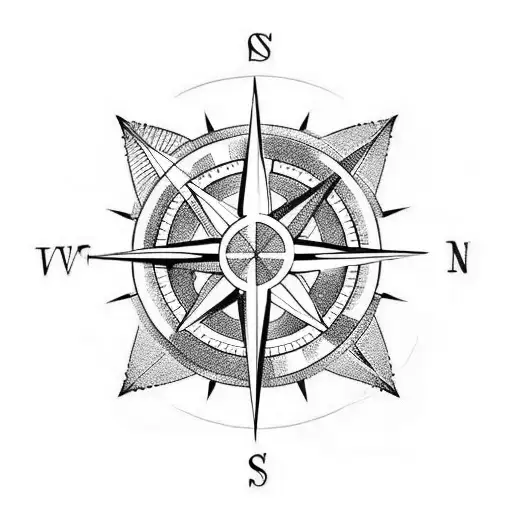 A minimalist tattoo of a compass with the initials of each family member pointing towards 'home' tattoo design idea