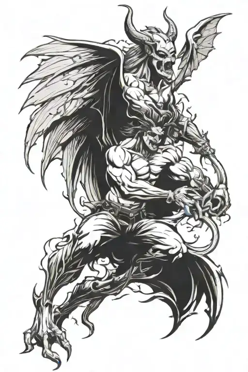 fighting with devil wings tattoo design idea