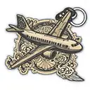 luggage tag says roc, plane stamp. sun keychain attached tattoo design idea